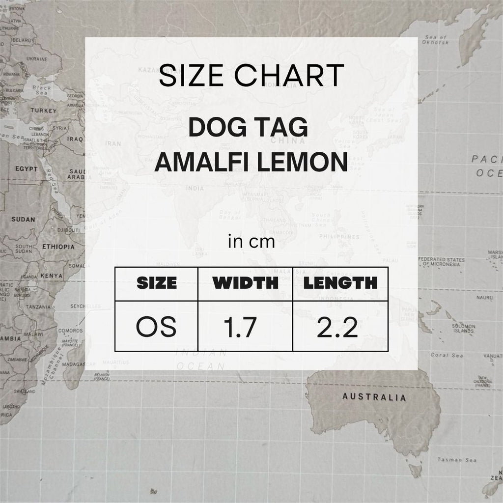 Sizing chart for the dog tag in cm.