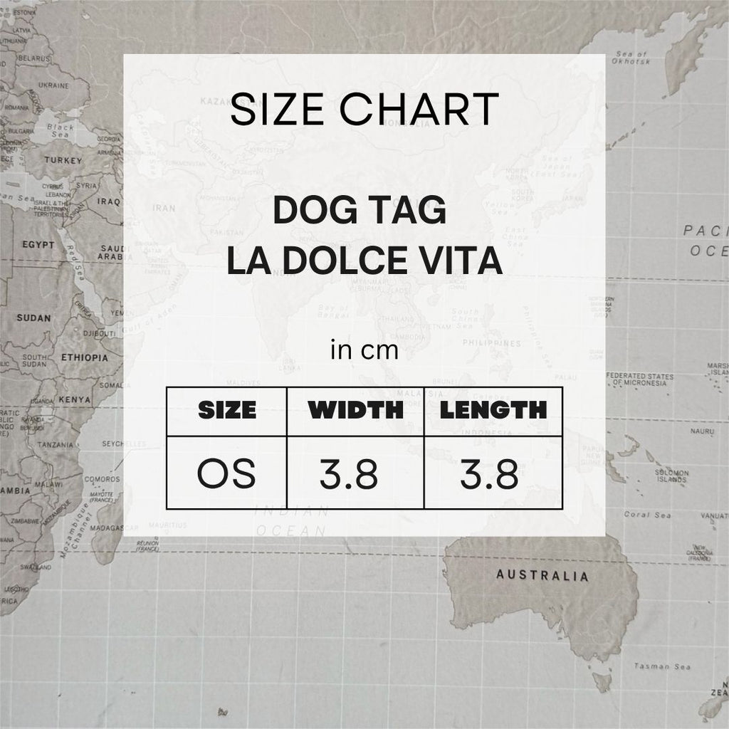 Sizing chart for the dog tag in cm.