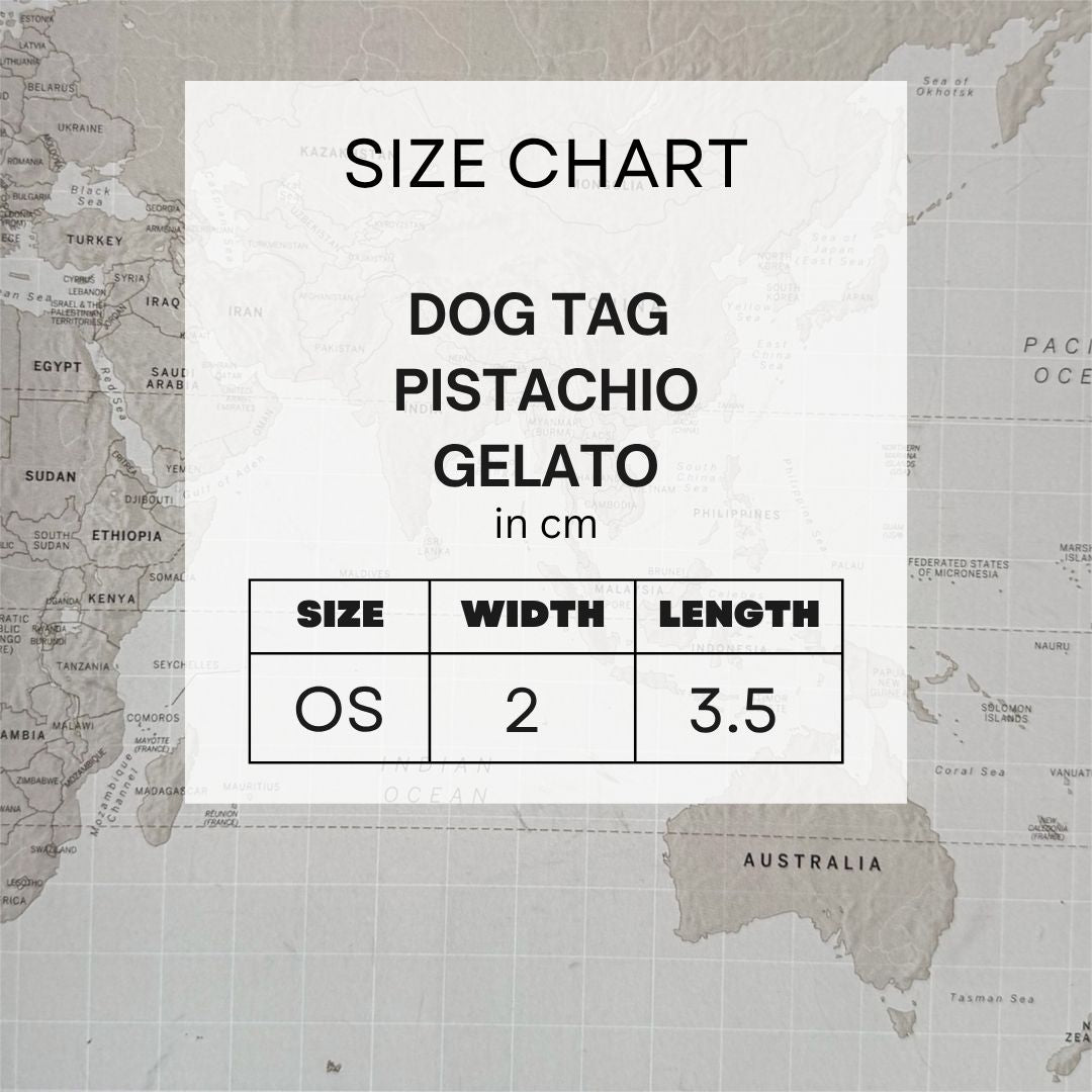 Sizing chart for the dog tag in cm.