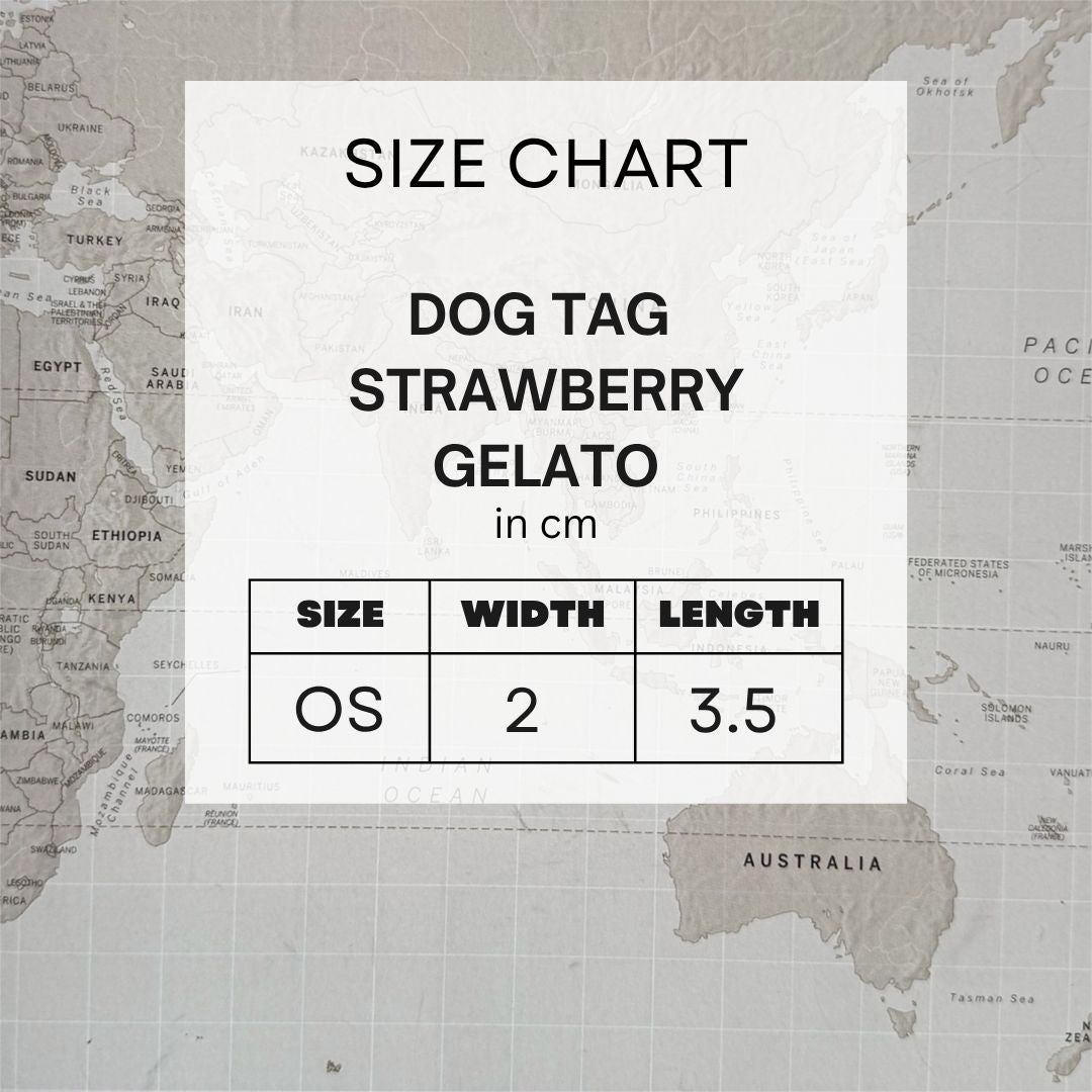 Sizing chart for the dog tag in cm.