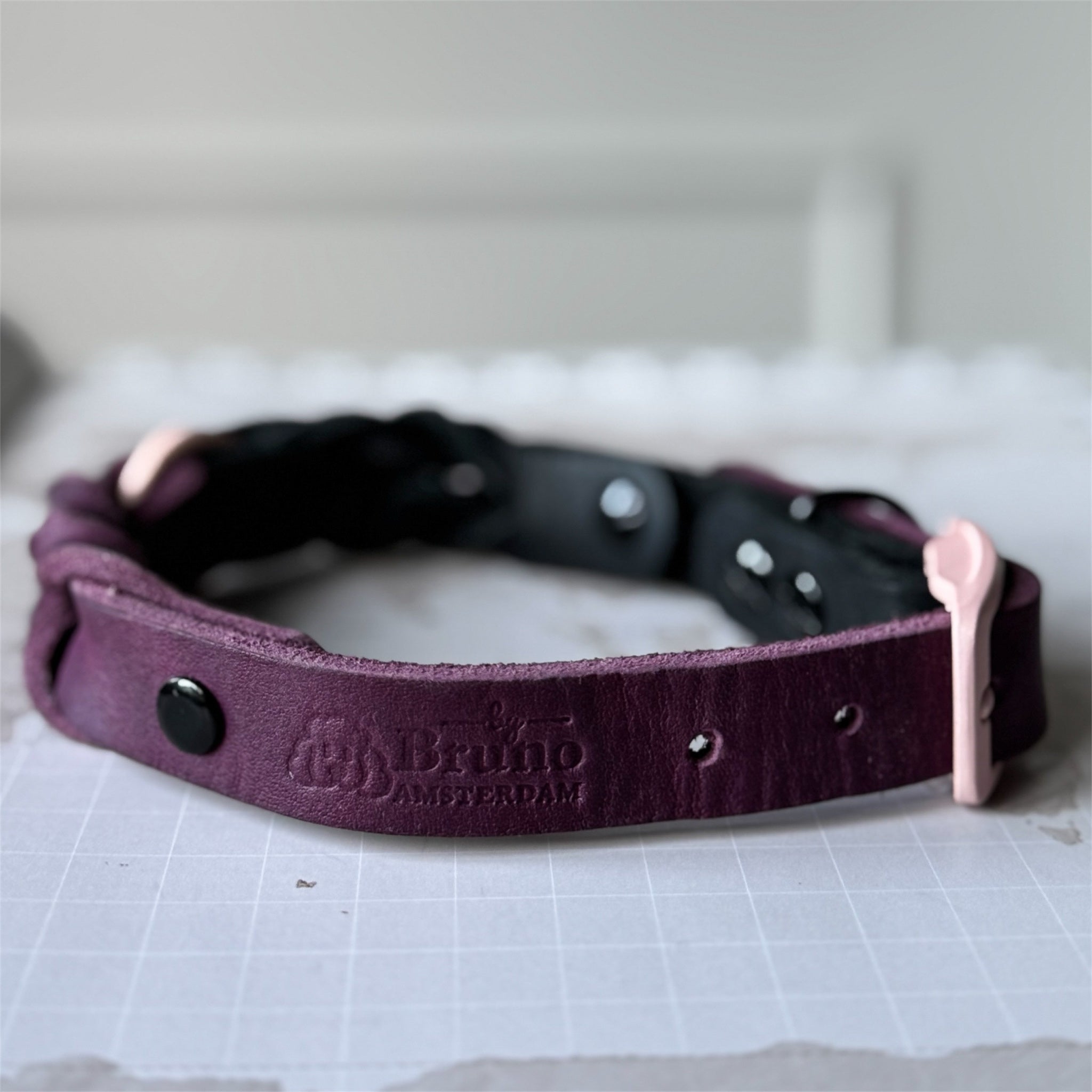 Greased Leather Dog Collar Berry