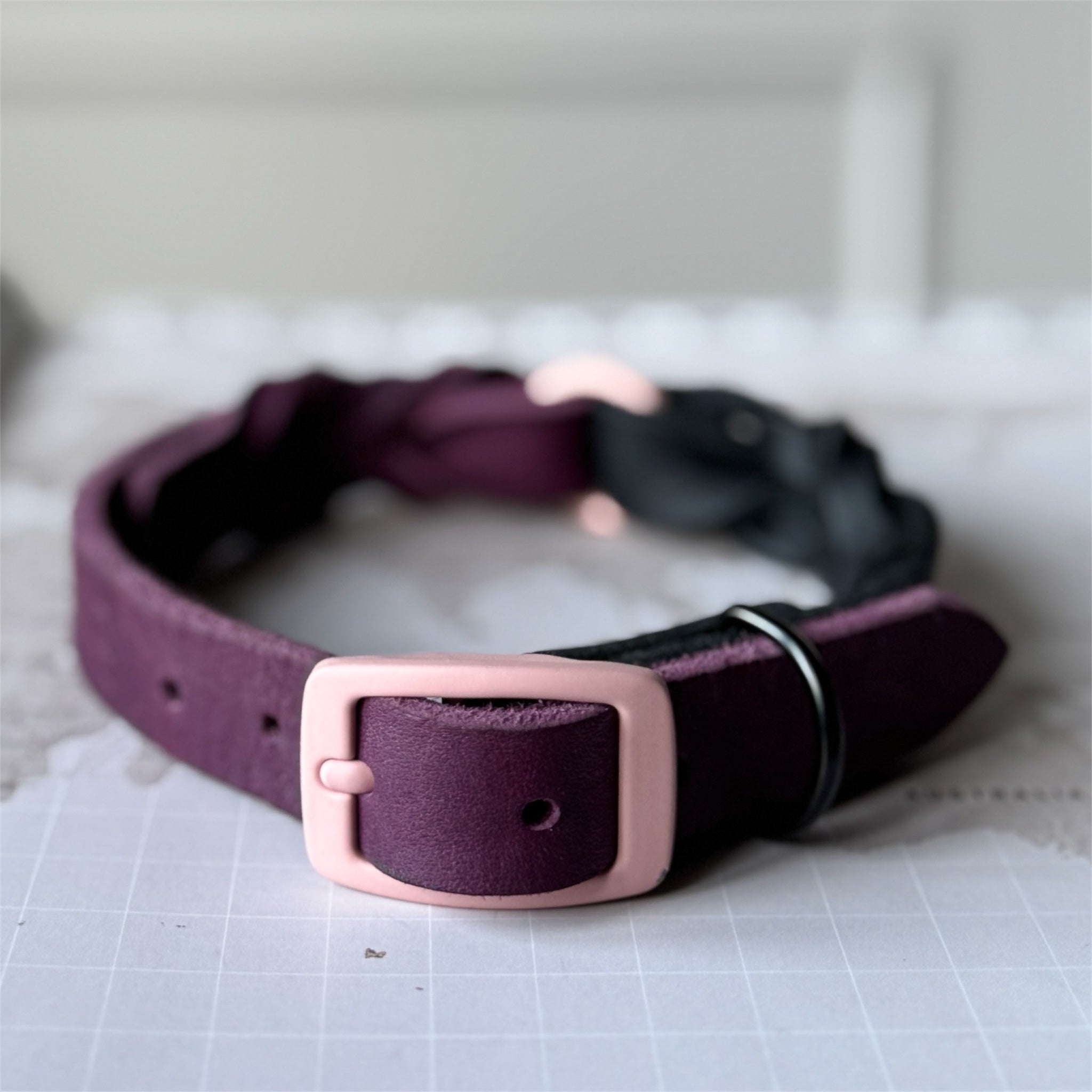 Greased Leather Dog Collar Berry