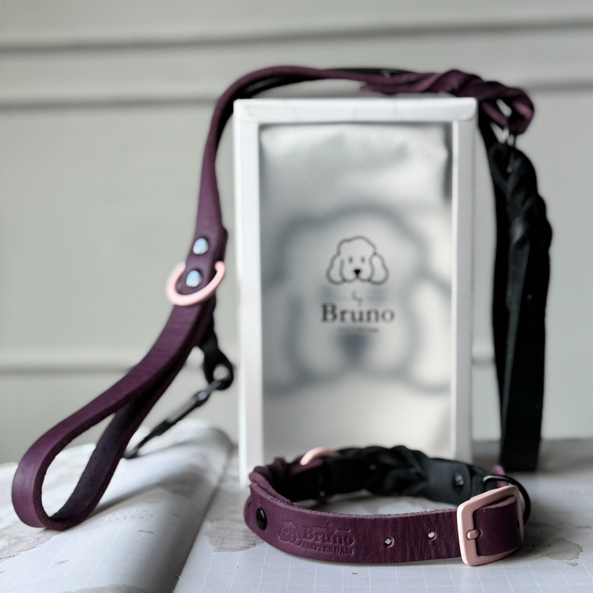 Greased Leather Dog Collar Berry