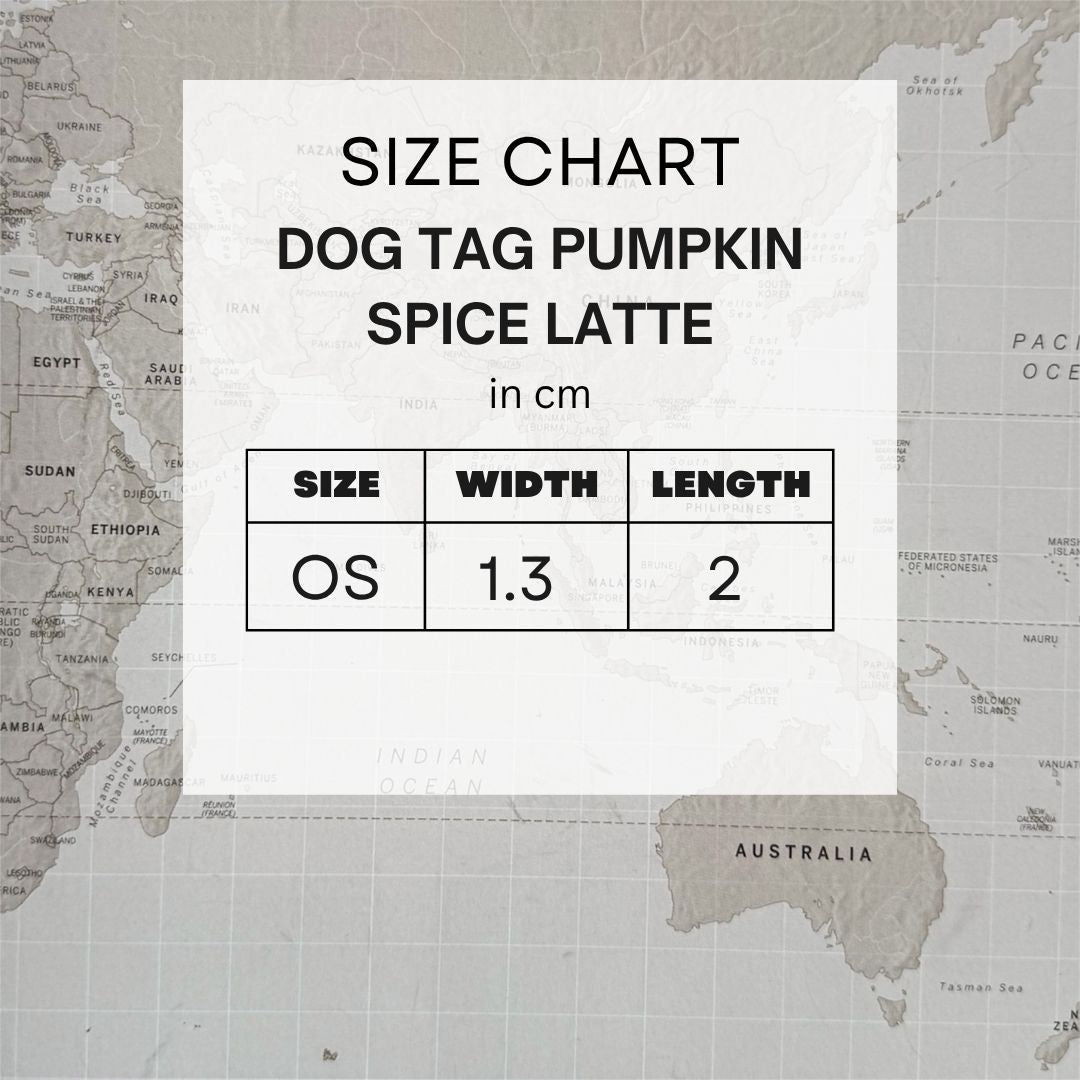Size chart for the dog tag in centimeters.
